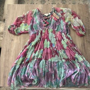 Vibrant Floral Women's Dress in Pink and Green